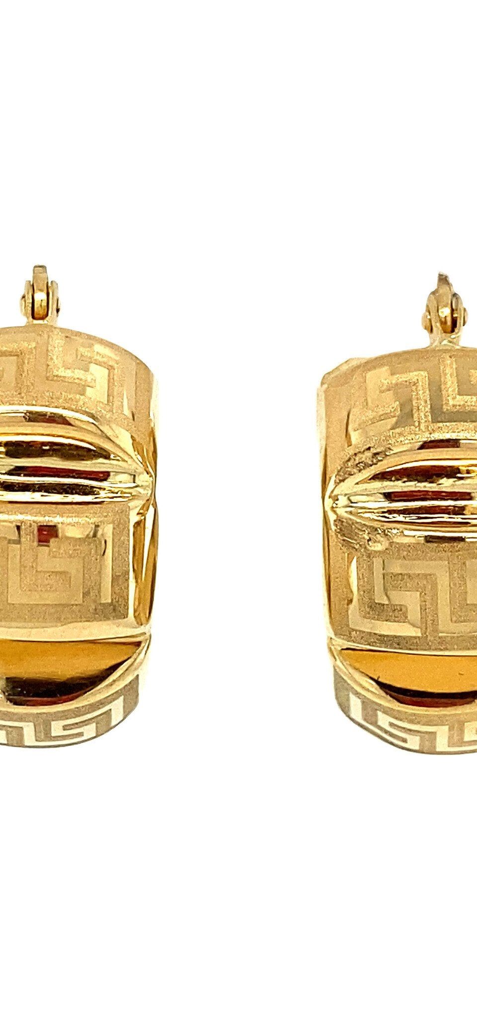 Vintage 18K Gold Fancy Hoop Earrings
